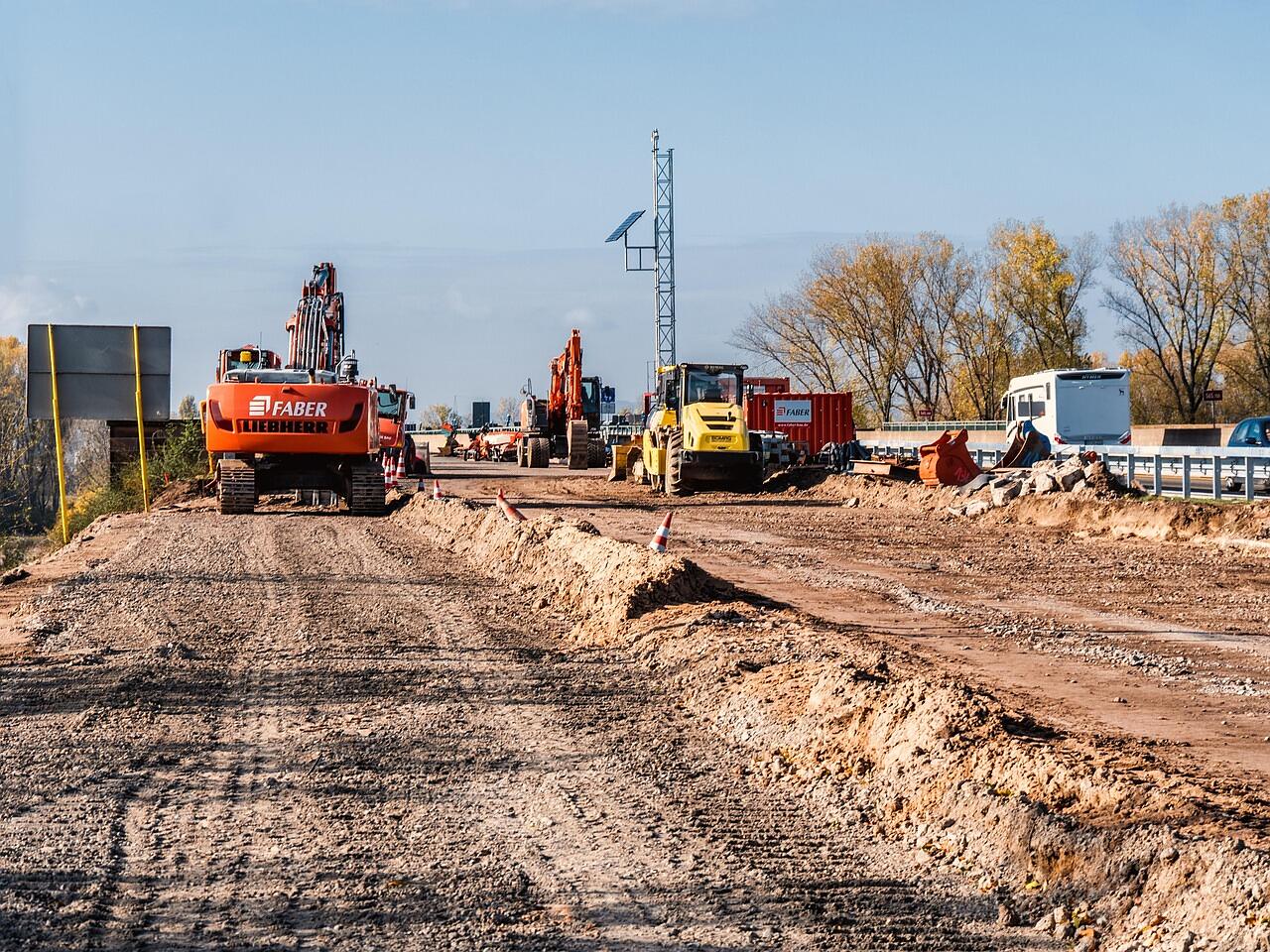 Heavy plant working along a stretch of road construction